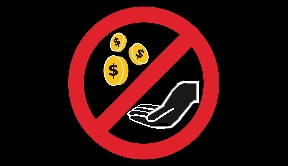 Red NO sign over hand soliciting money
